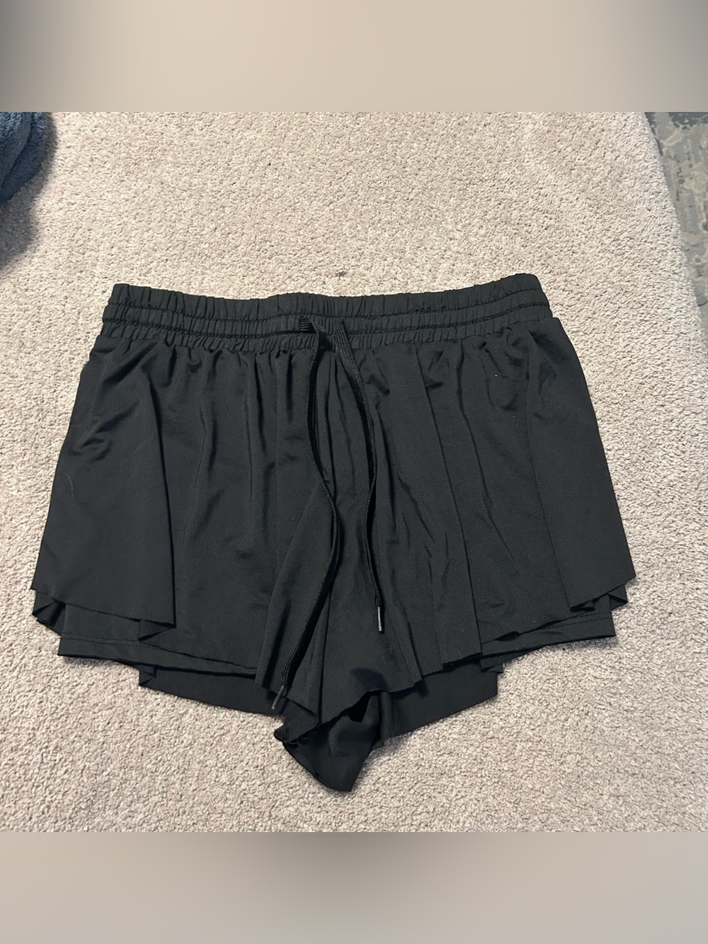 Women's Black Athletic Pleated Drawstring Shorts